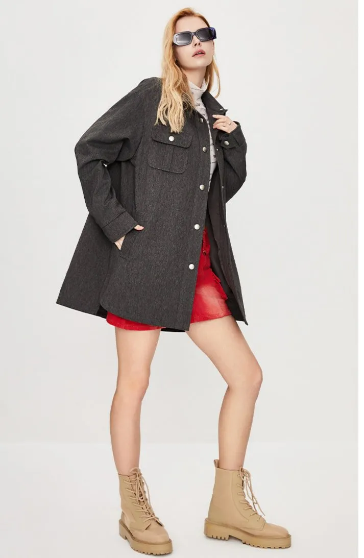 Korean Style Lapeled Tweed Trench Coat