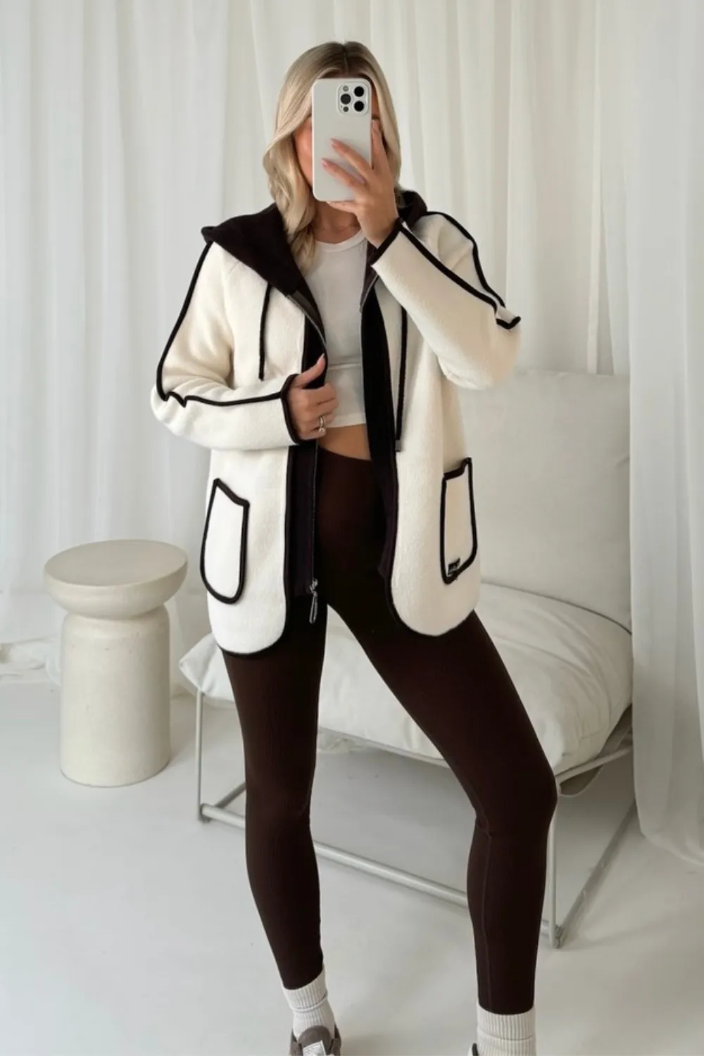 Laura white knit zip up cardigan