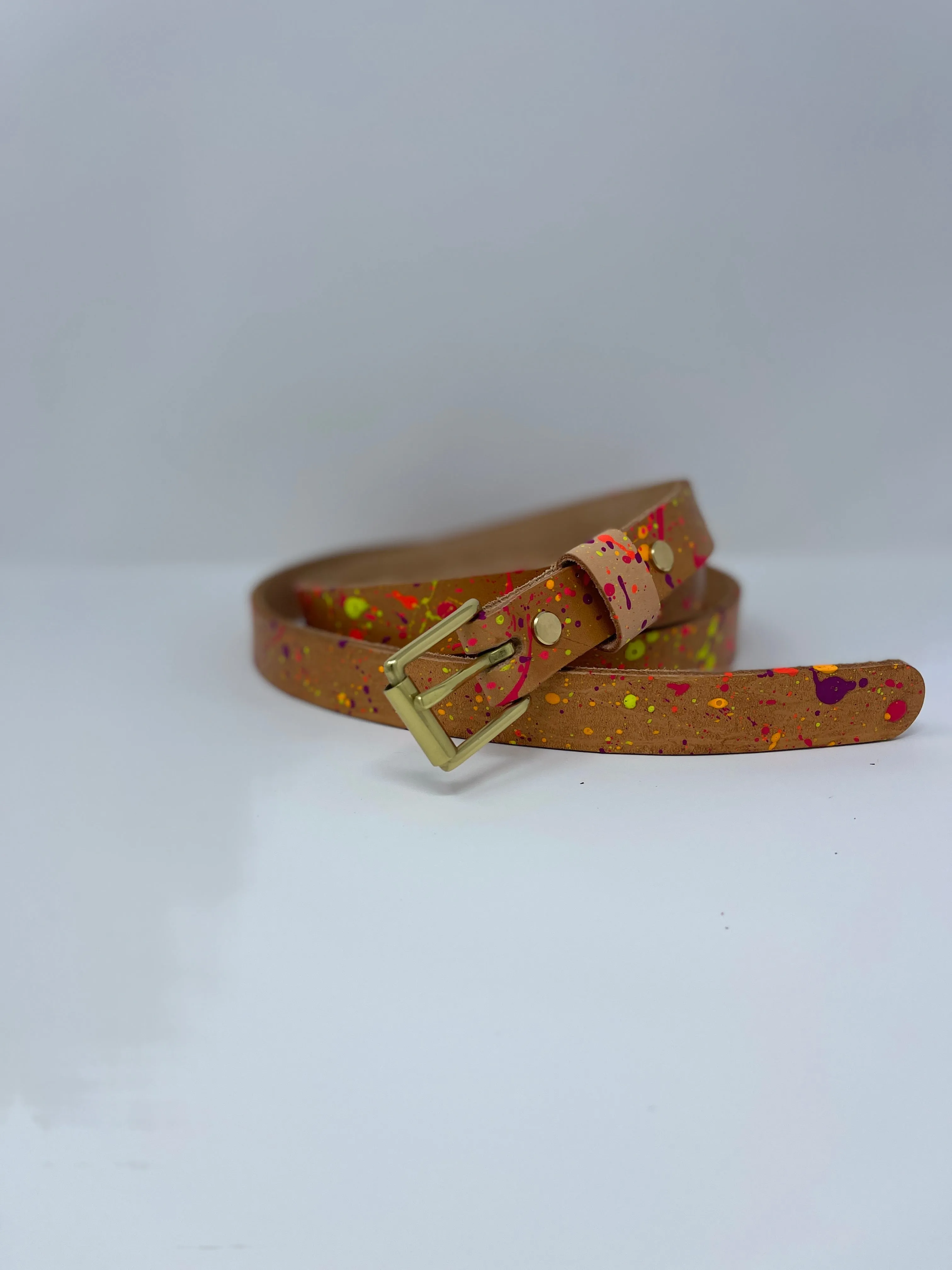 Le Belt 1" Classic Leather Belt - Le Splat Neon Multi Edition