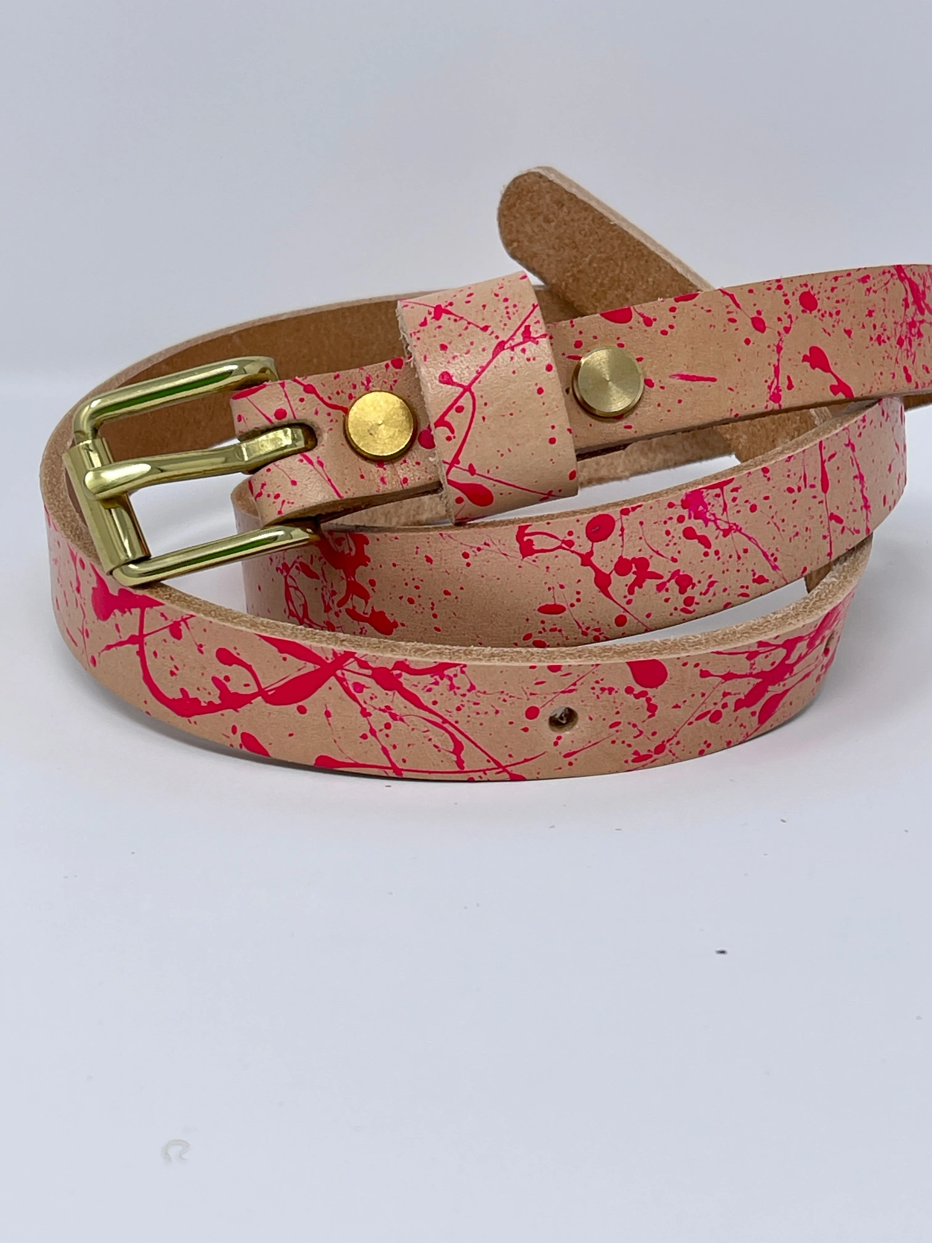 Le Belt 3/4" Classic Leather Belt - Le Splat Neon BB Pink Edition