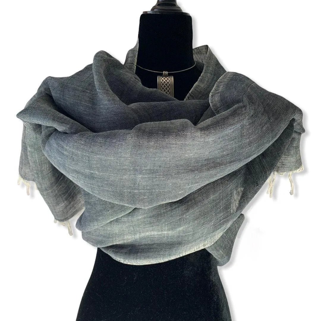 Linen Handwoven Scarf - Charcoal & white