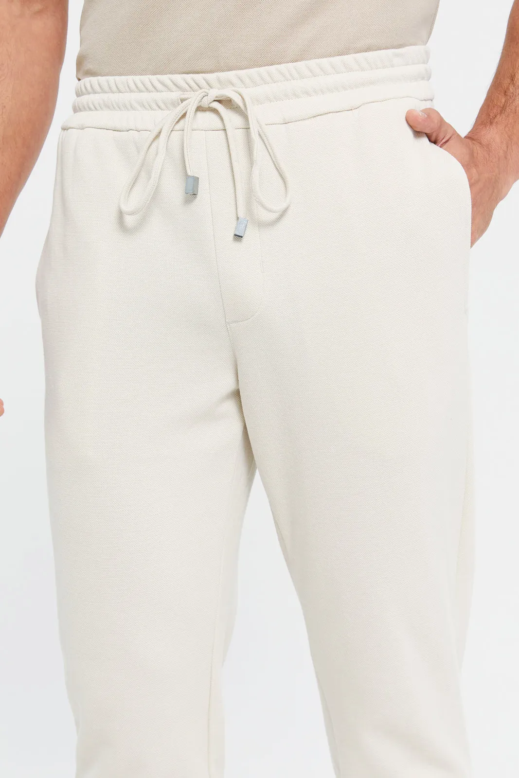 Men Beige Elasticated Waistband Active Trousers