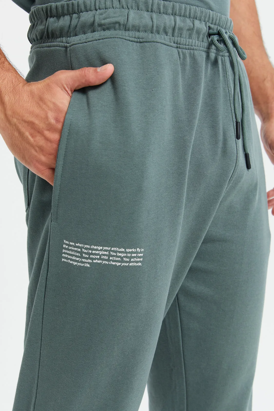 Men Olive Elasticated Waistband Active Trousers