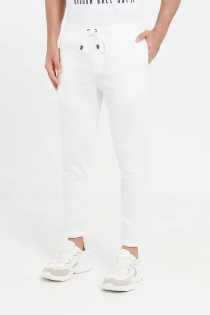 Men White Plain Pull-On Trousers