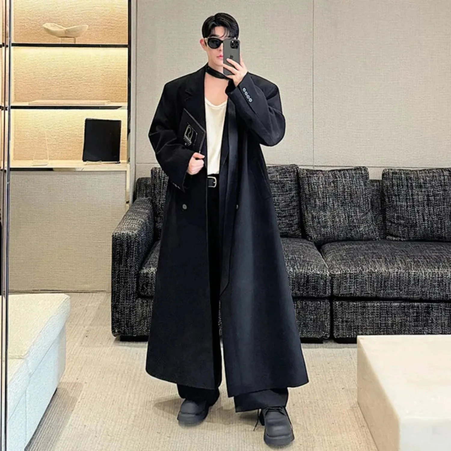 Men's Luxury Streetwear Extra Long Trench Coat