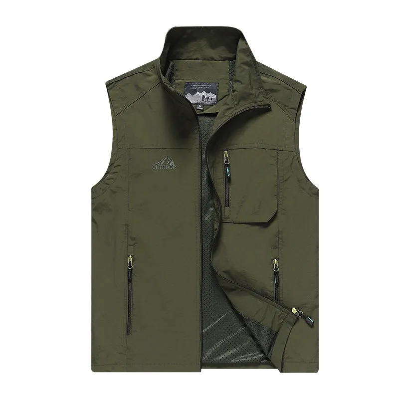 Men's Outdoor Photography Loose Mesh Fishing Vest Multi-Pocket Solid Vest