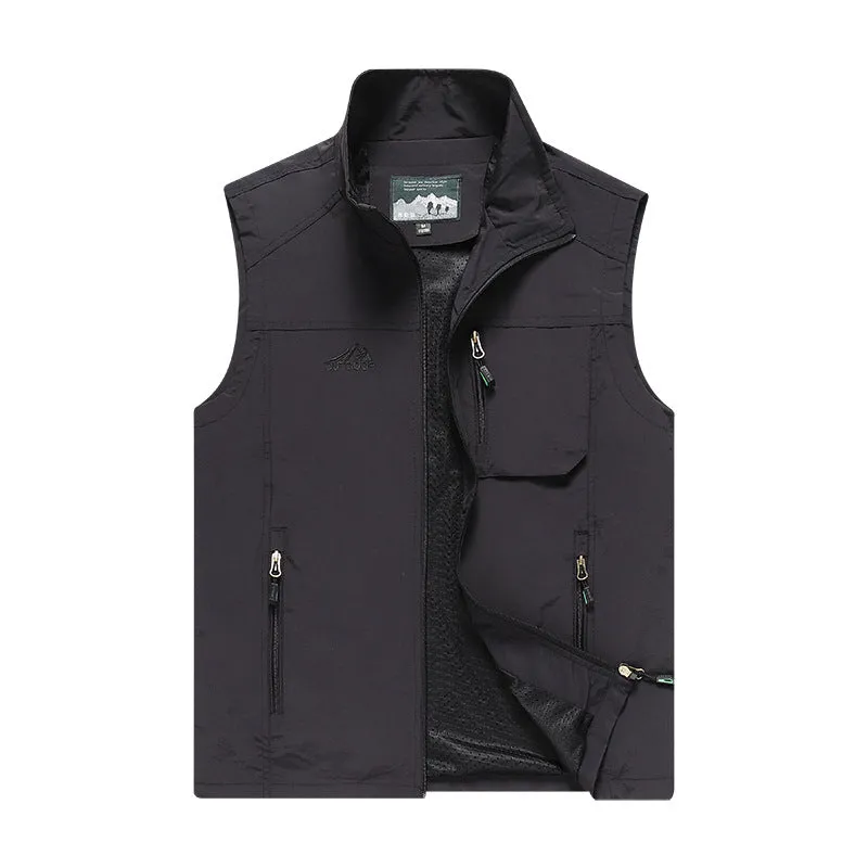 Men's Outdoor Photography Loose Mesh Fishing Vest Multi-Pocket Solid Vest