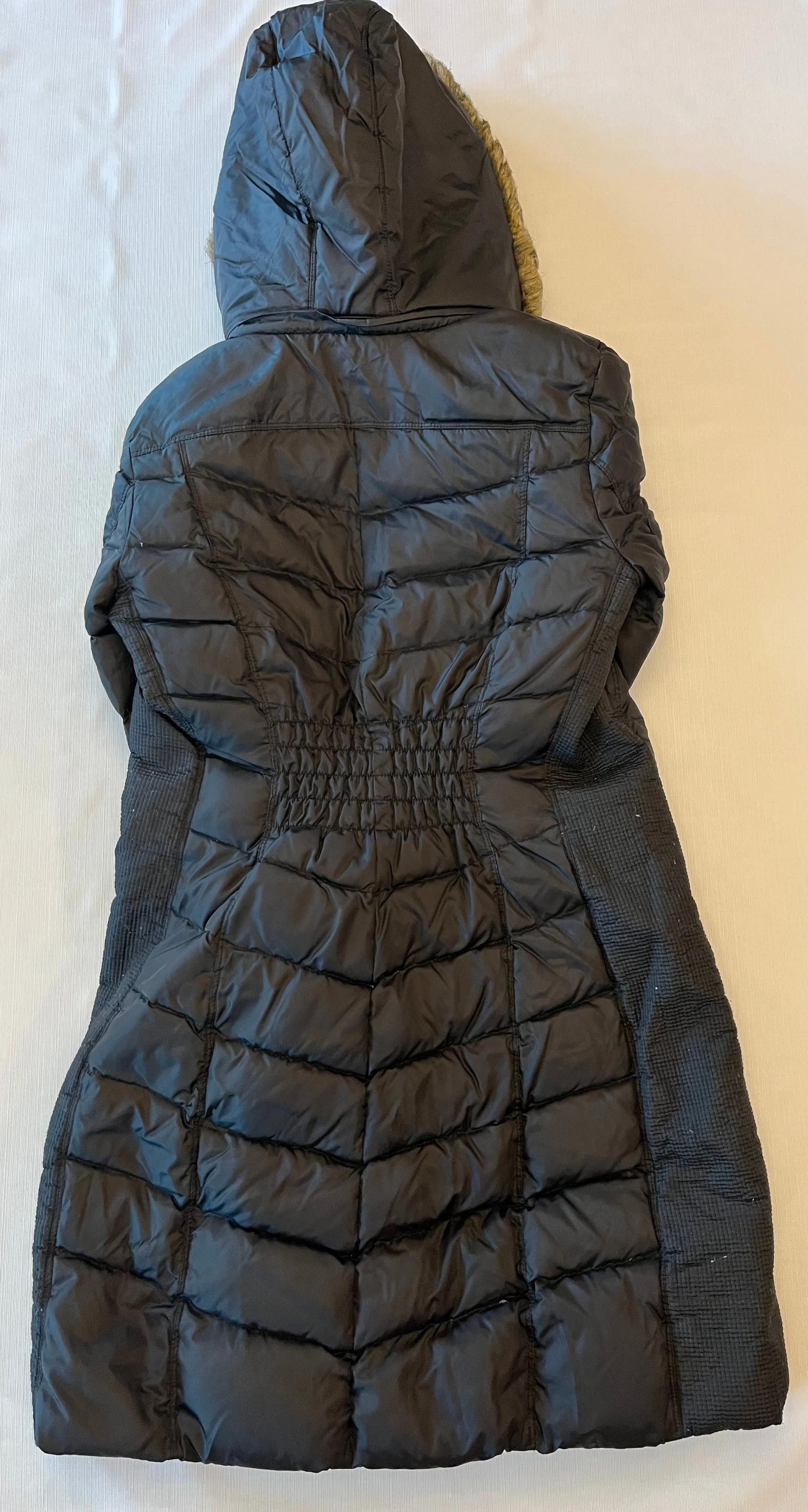 Michael Kors Black Knee Length Down Puff Coat Fur Hood Women size Small