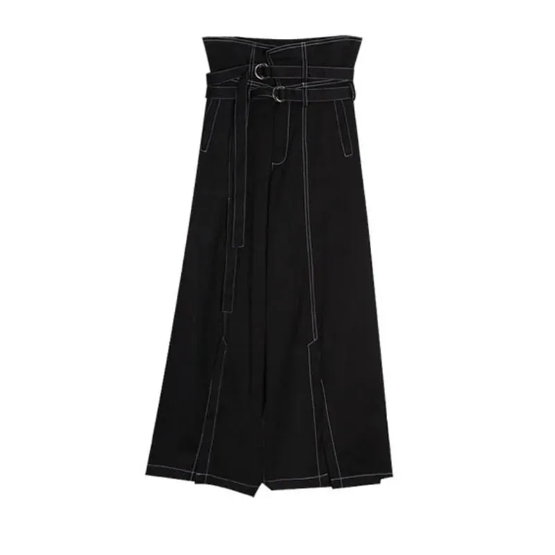 Minimalist Black Split Women's Pants High Waist Wide Leg Patchwork Loose Woman Clothes Spring Fashion Clothing