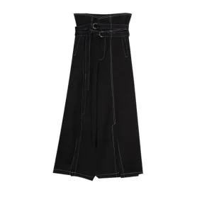 Minimalist Black Split Women's Pants High Waist Wide Leg Patchwork Loose Woman Clothes Spring Fashion Clothing