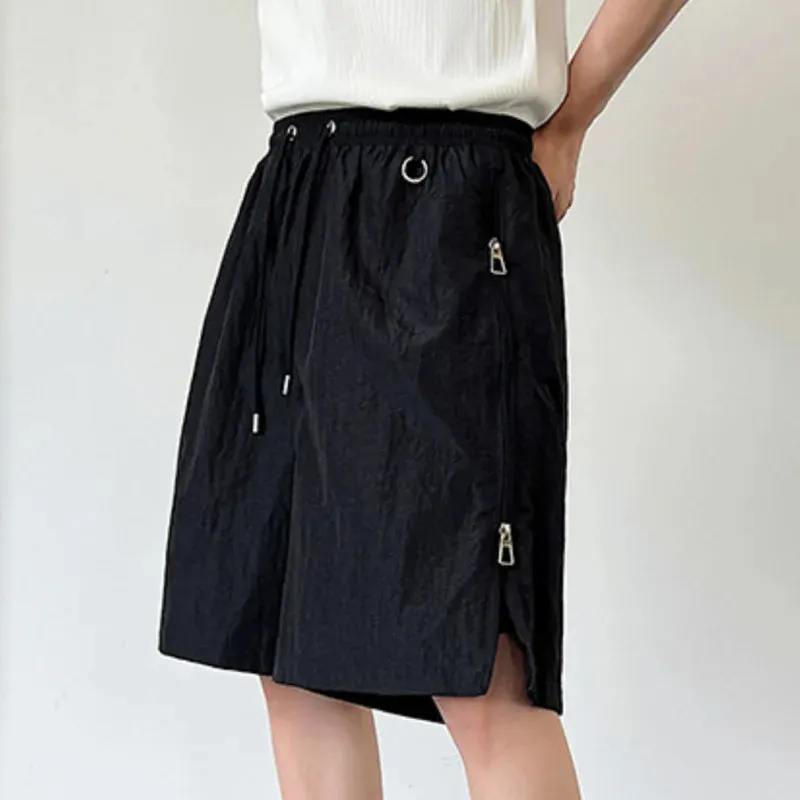 Minimalist Men's Casual Shorts Loose Lace-up Zippers Design Solid Color Loose Male Bottom New Trend Summer 9C6368