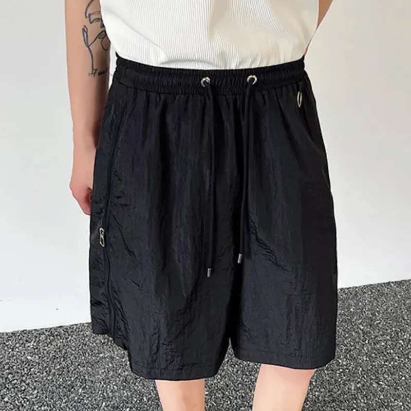 Minimalist Men's Casual Shorts Loose Lace-up Zippers Design Solid Color Loose Male Bottom New Trend Summer 9C6368