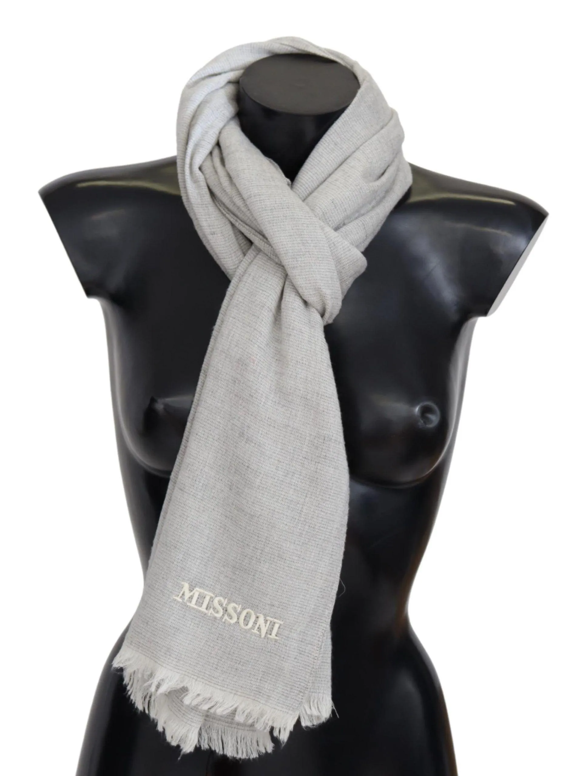 Missoni Gray Wool Knit Unisex Neck Wrap Scarf