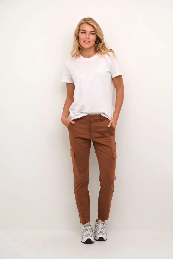 NARROW LEG ANKLE LENGTH BROWN POCKET PANT