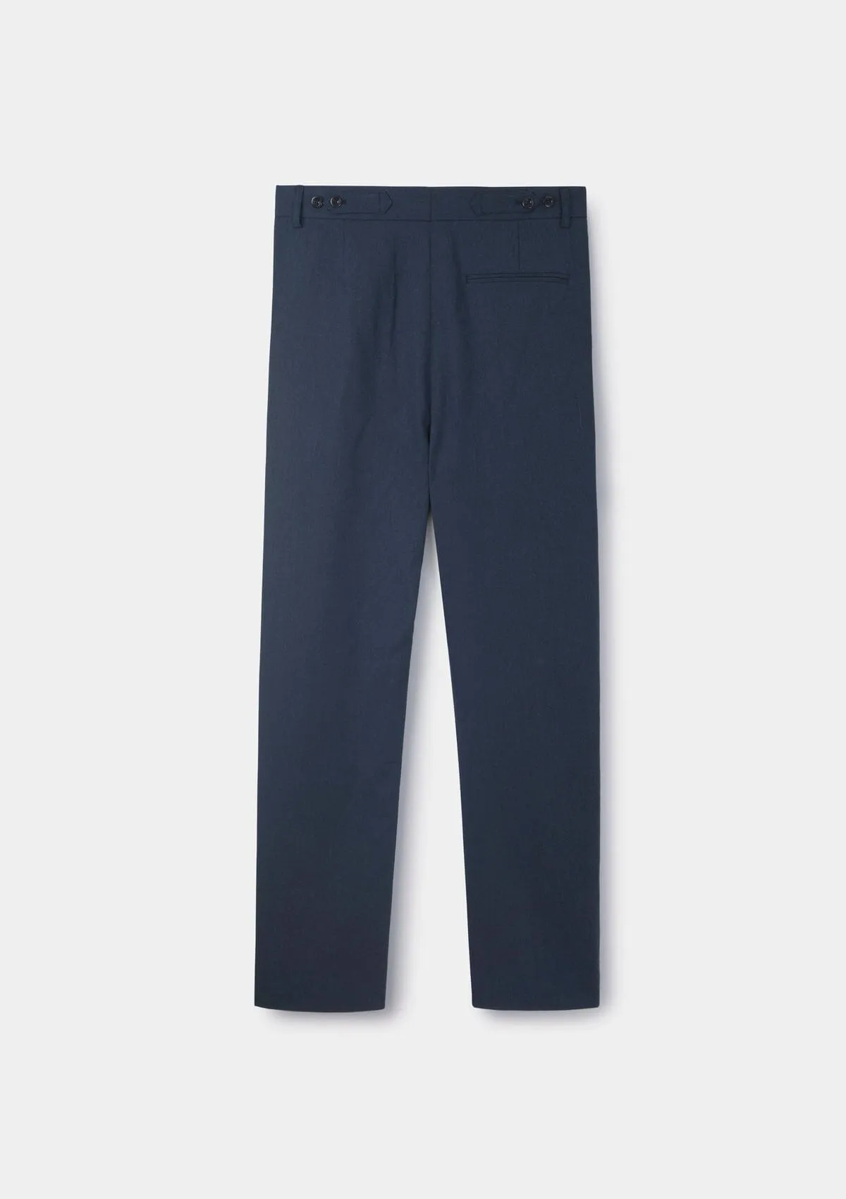 Navy Cotton Linen High-Waisted Pleated Trousers