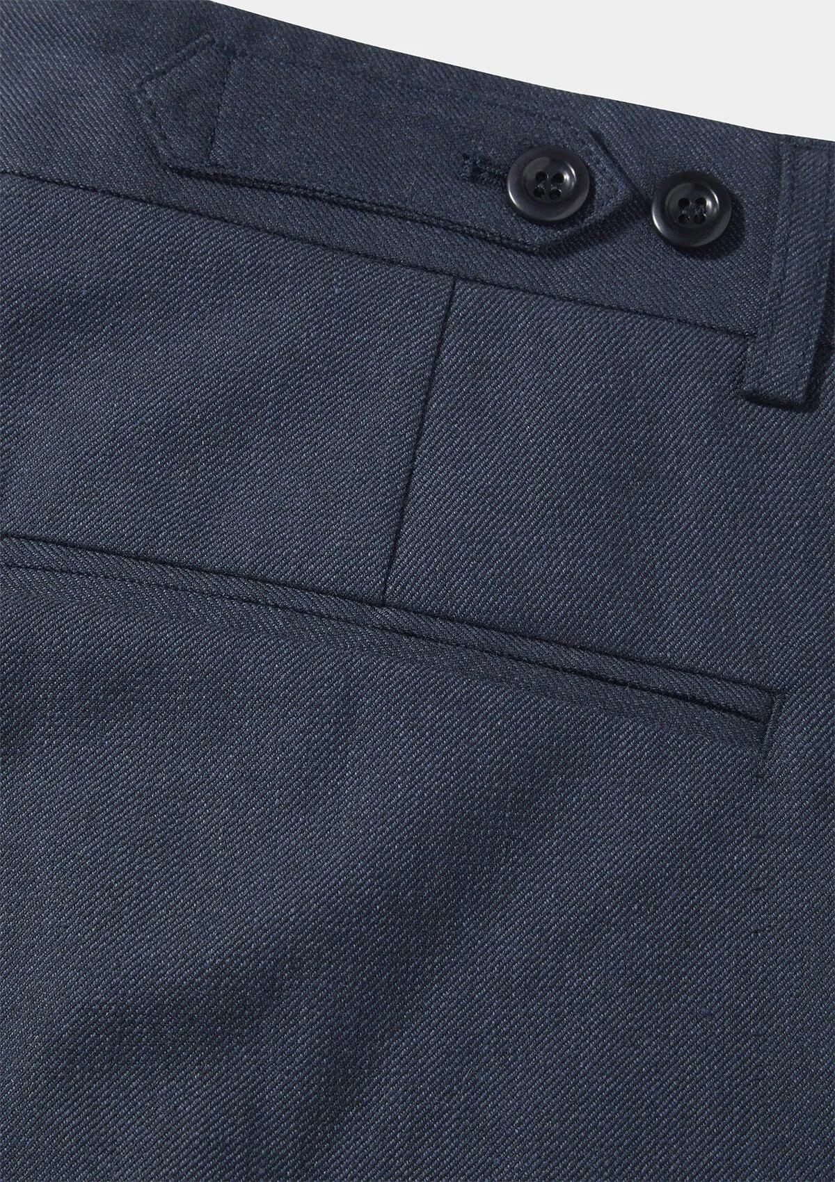 Navy Cotton Linen High-Waisted Pleated Trousers