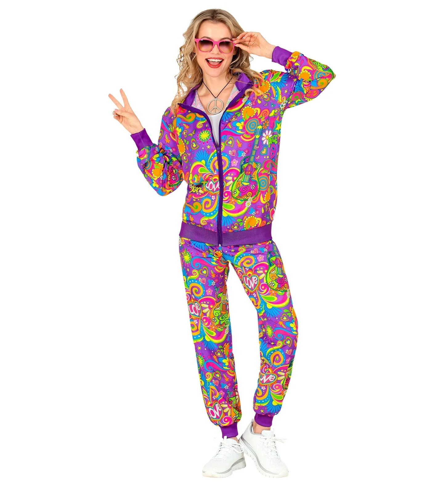 Neon Flower Power Hippie Tracksuit Costume Unisex