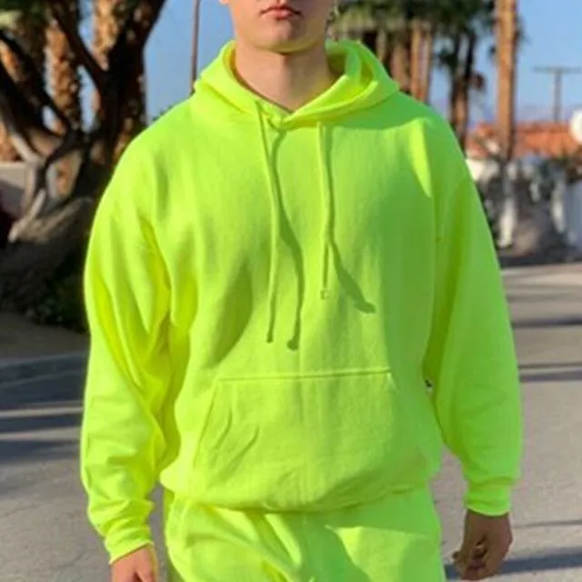 Neon Green Style Men's Fashion Tracksuit Solid Pieces