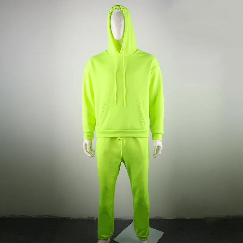 Neon Green Style Men's Fashion Tracksuit Solid Pieces