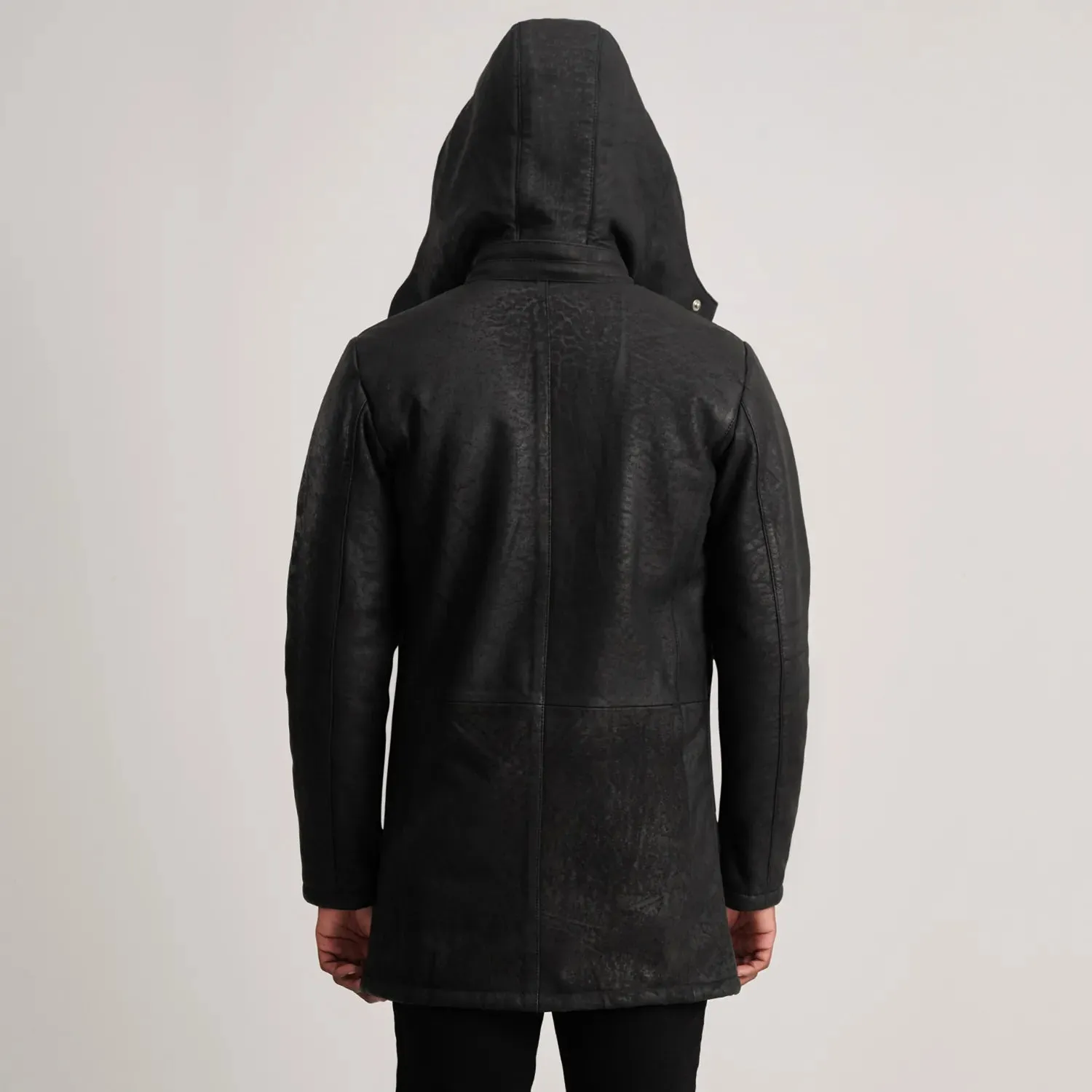 Nolan Black Snuffed Leather Duffle Coat