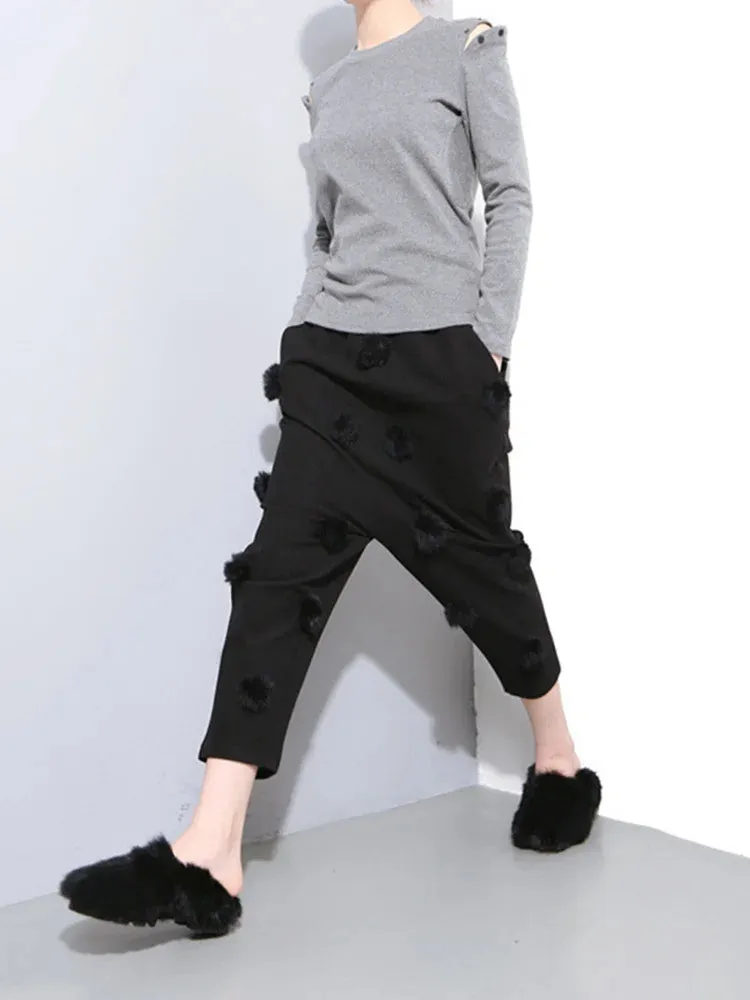 Patchwork Ball Harem Pants For Women High Waist Solid Loose Minimalist Trousers Female Autumn Clothing Fashion