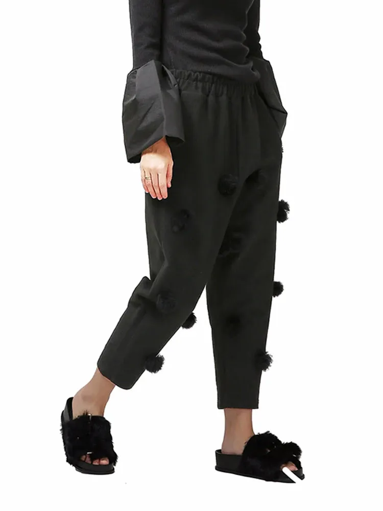 Patchwork Ball Harem Pants For Women High Waist Solid Loose Minimalist Trousers Female Autumn Clothing Fashion