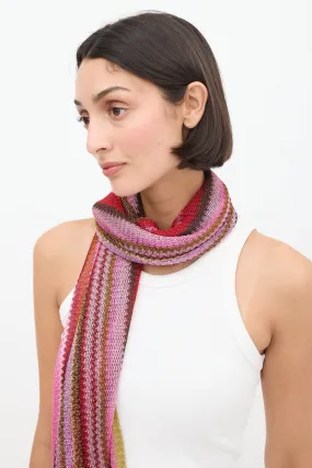 Pink & Multicolour Metallic Striped Scarf