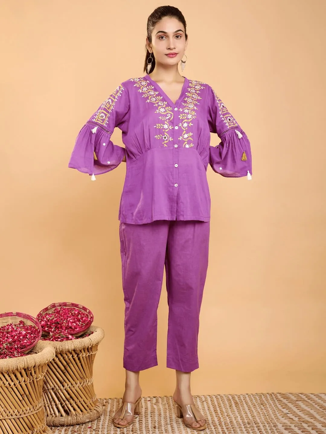 Purple Boho Chikankari Co- Ord Set