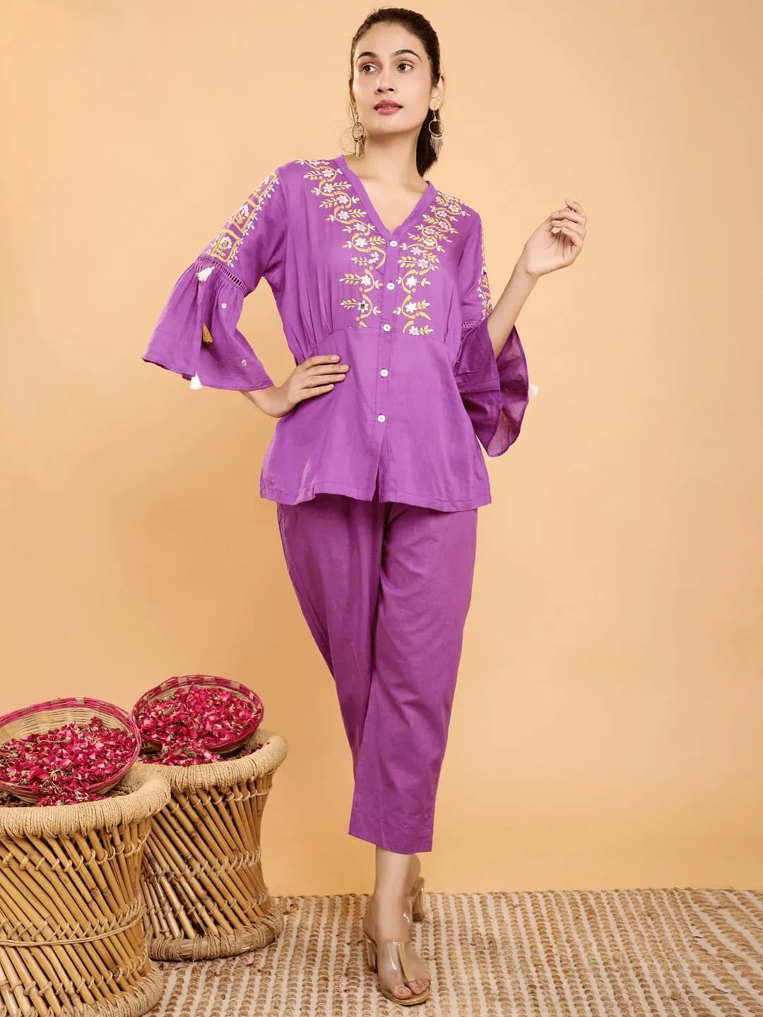 Purple Boho Chikankari Co- Ord Set