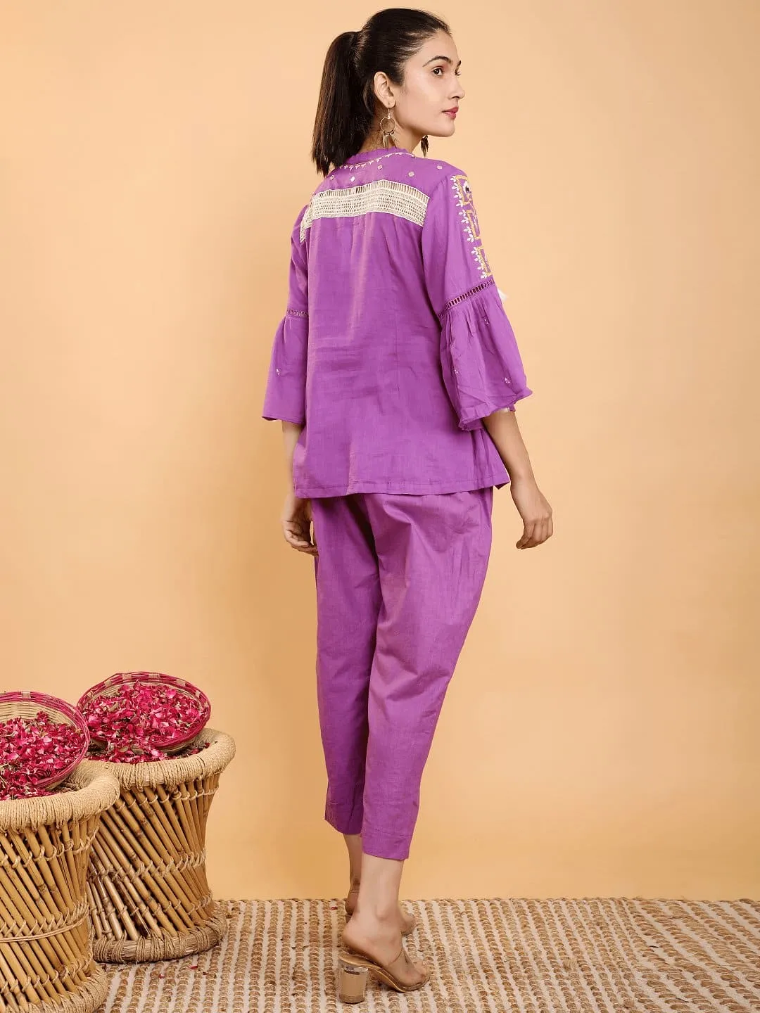 Purple Boho Chikankari Co- Ord Set