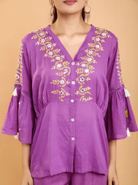 Purple Boho Chikankari Co- Ord Set