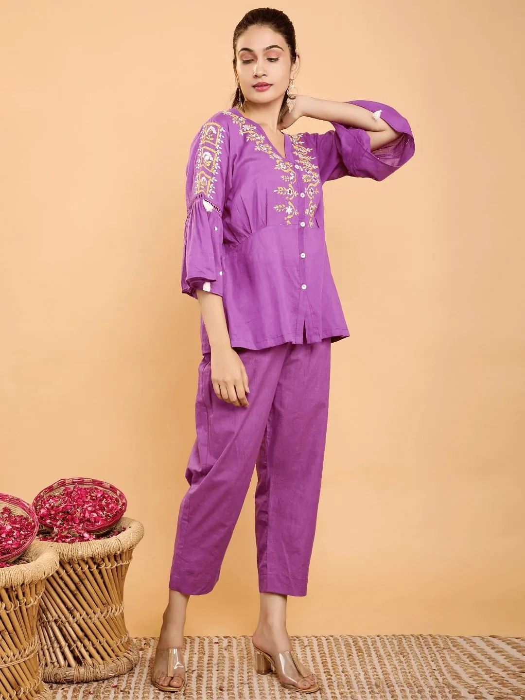 Purple Boho Chikankari Co- Ord Set