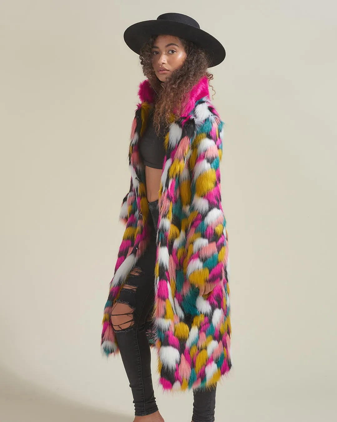 Rainbow Butterfly Calf Length Faux Fur Coat | Women's