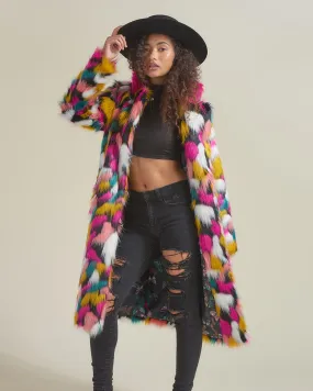 Rainbow Butterfly Calf Length Faux Fur Coat | Women's