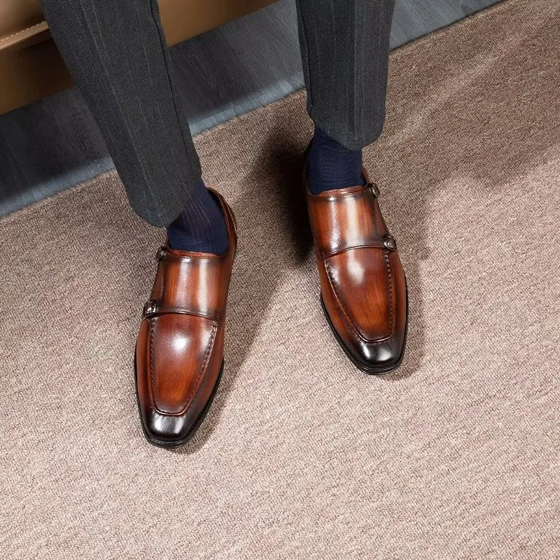 Refined Cow Leather Slip-On Monkstraps