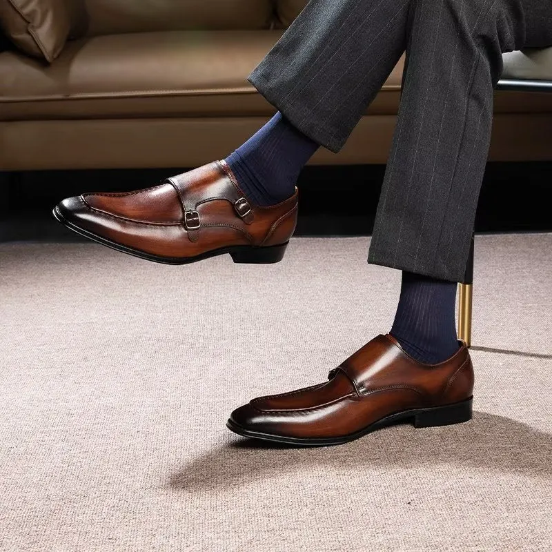 Refined Cow Leather Slip-On Monkstraps