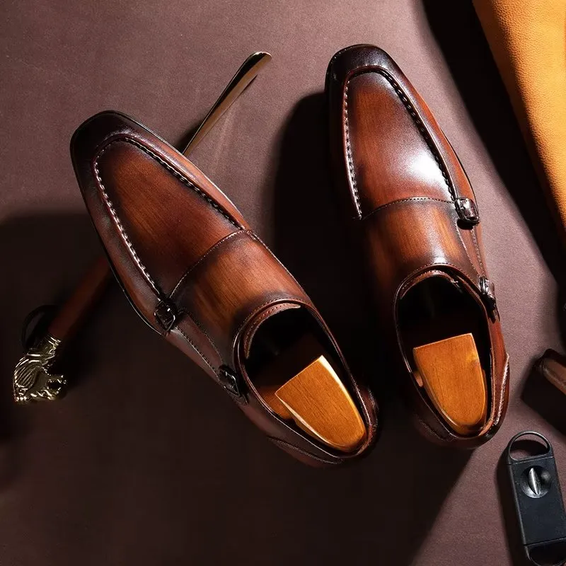 Refined Cow Leather Slip-On Monkstraps