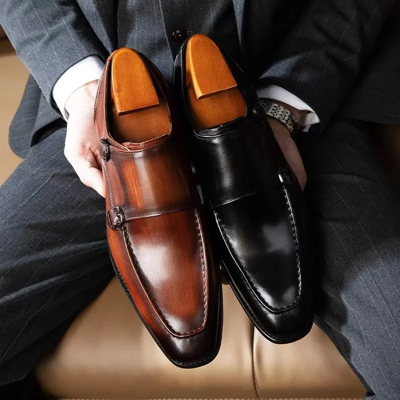 Refined Cow Leather Slip-On Monkstraps