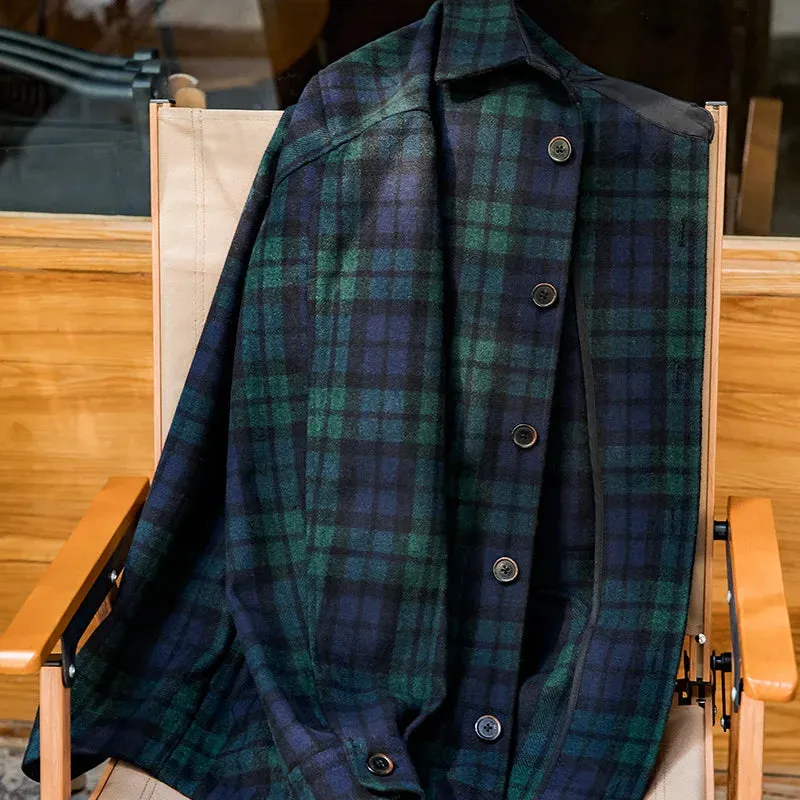 Retro Blue Green Plaid Wool Jacket - Loose Thick Plaid Shirt Jacket