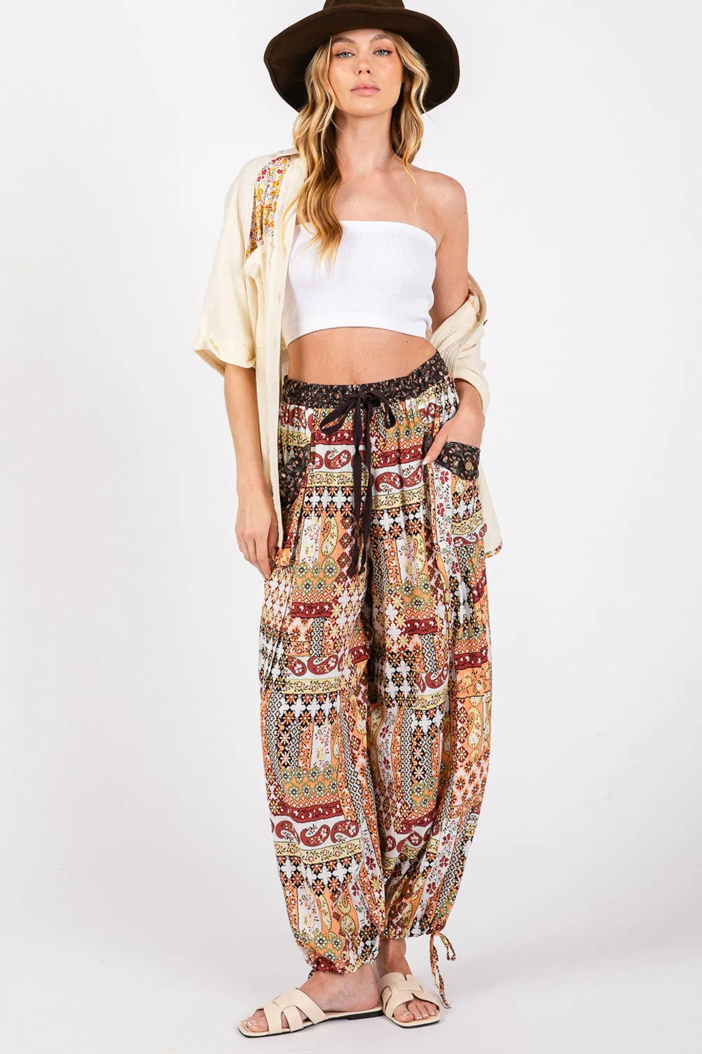 SAGE   FIG High-Rise Balloon Bohemian Print Pants