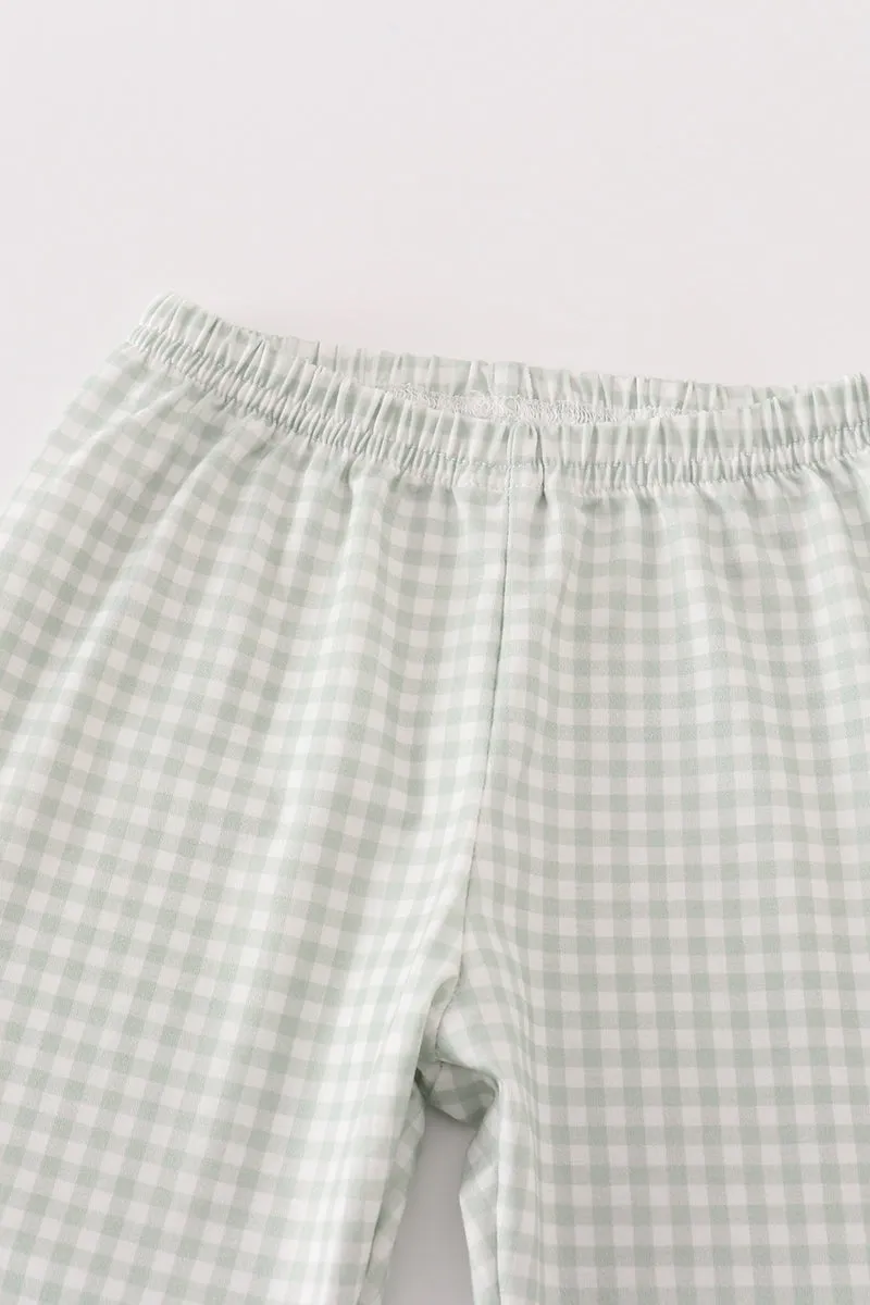 Sage turkey embroidery gingham boy pants set