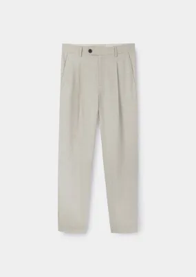 Sand Cotton Linen High-Waisted Pleated Trousers