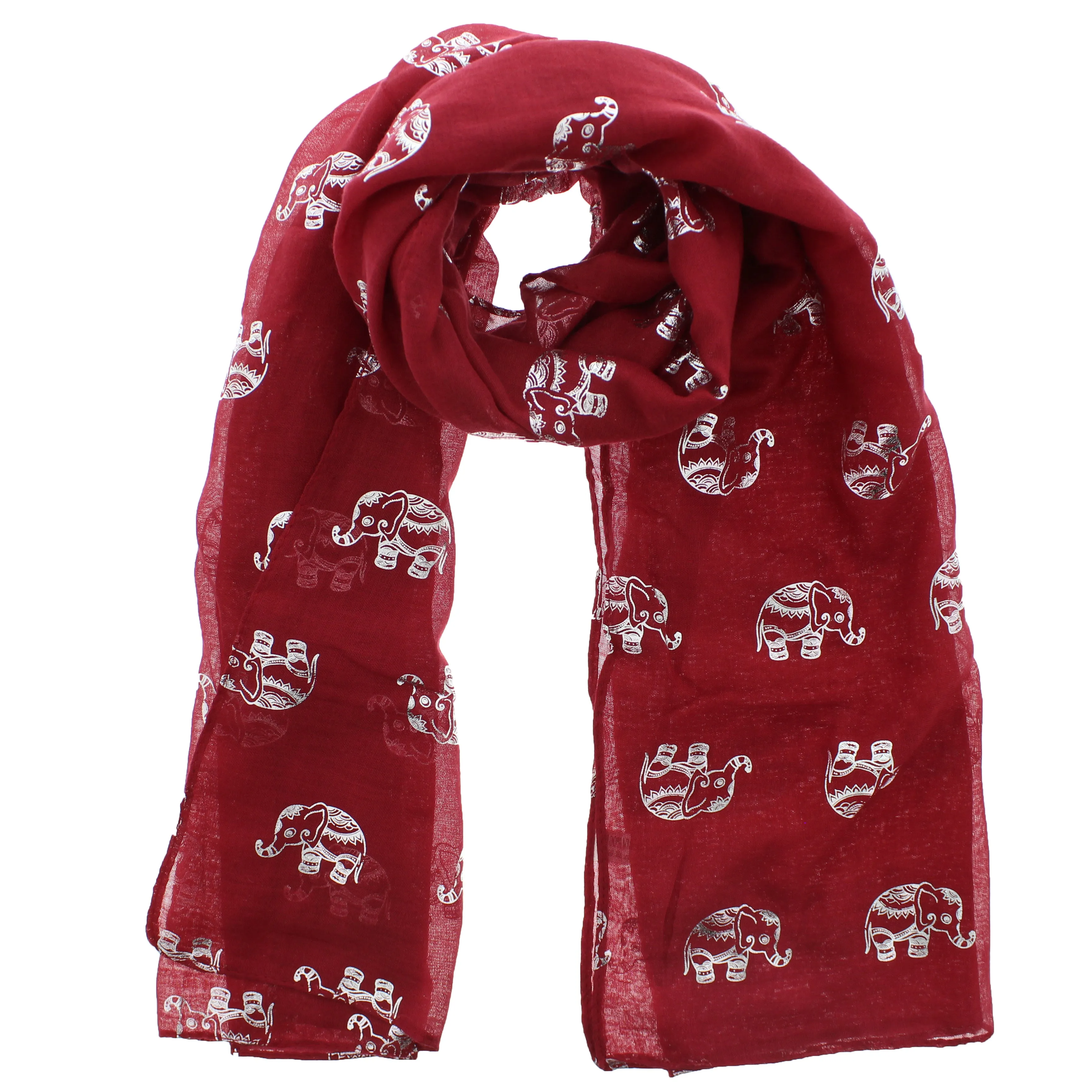 Scarf with Silver Foil Elephants