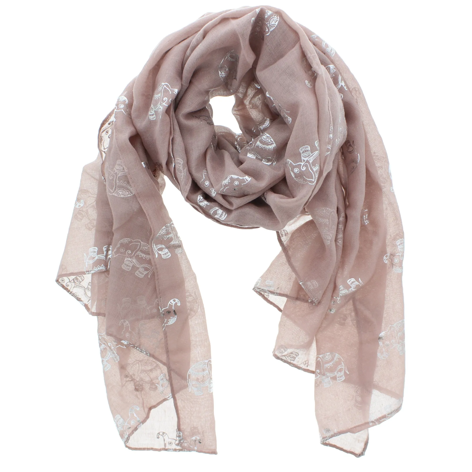 Scarf with Silver Foil Elephants