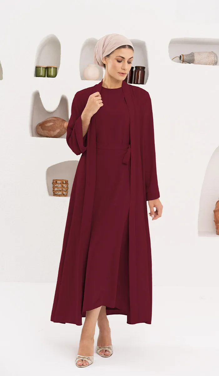 Sebil Modest Long Wrap Front Maxi Dress - Maroon - Final Sale