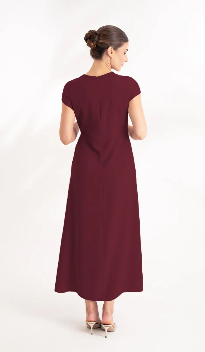 Sebil Modest Long Wrap Front Maxi Dress - Maroon - Final Sale