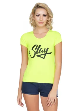 SLAY. Sport Women's Neon Green Printed T-shirt