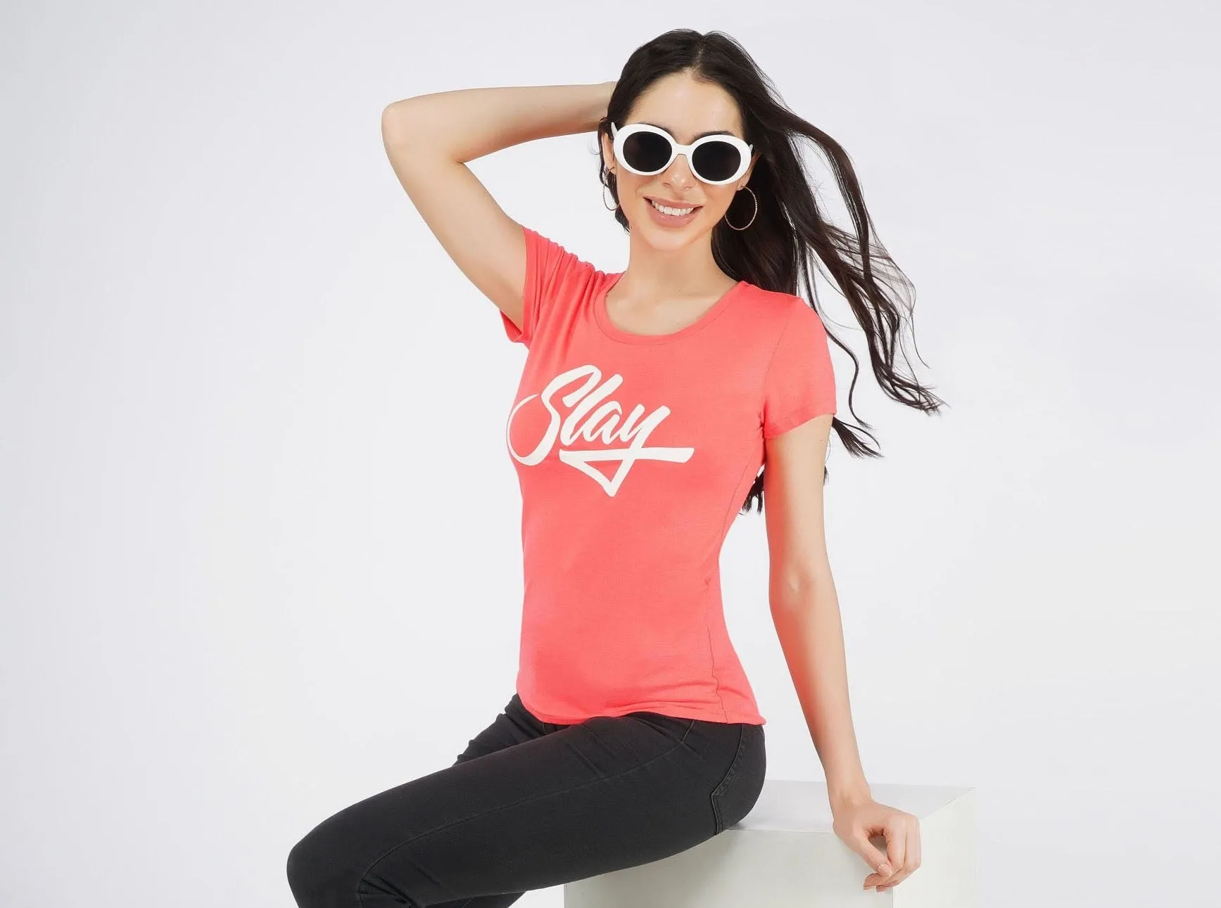 SLAY. Sport Women's Neon Pink Printed T-shirt