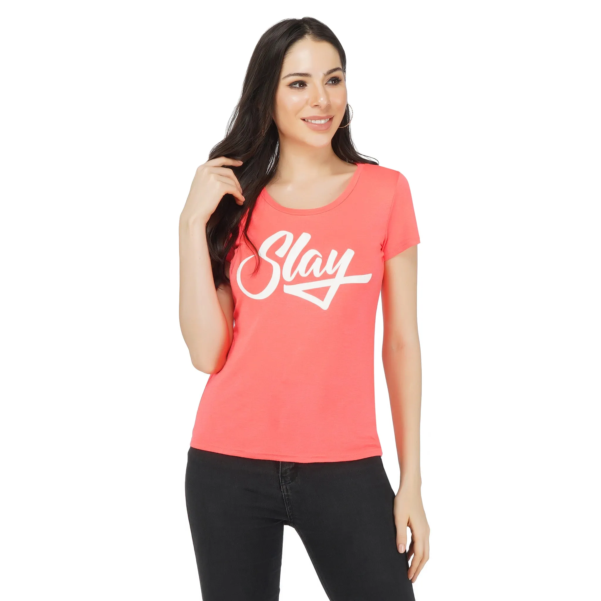 SLAY. Sport Women's Neon Pink Printed T-shirt