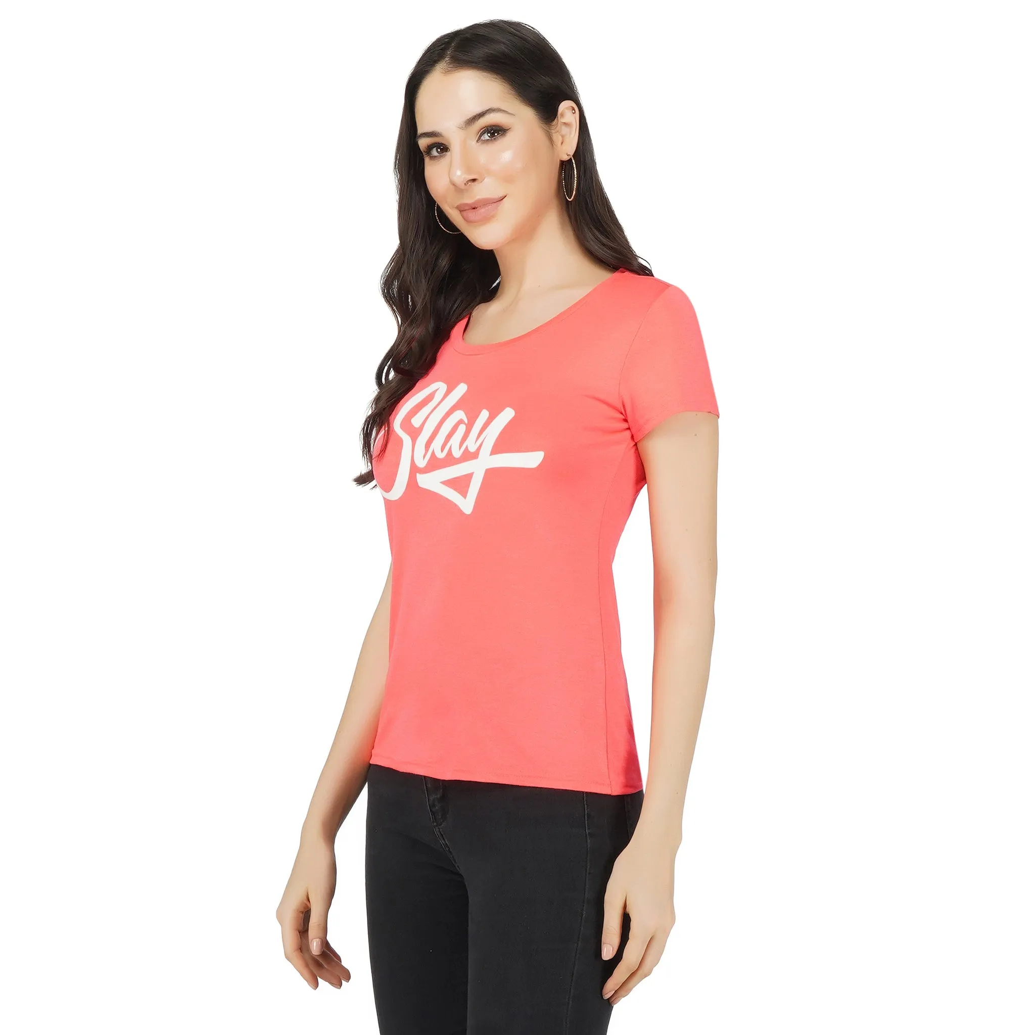 SLAY. Sport Women's Neon Pink Printed T-shirt